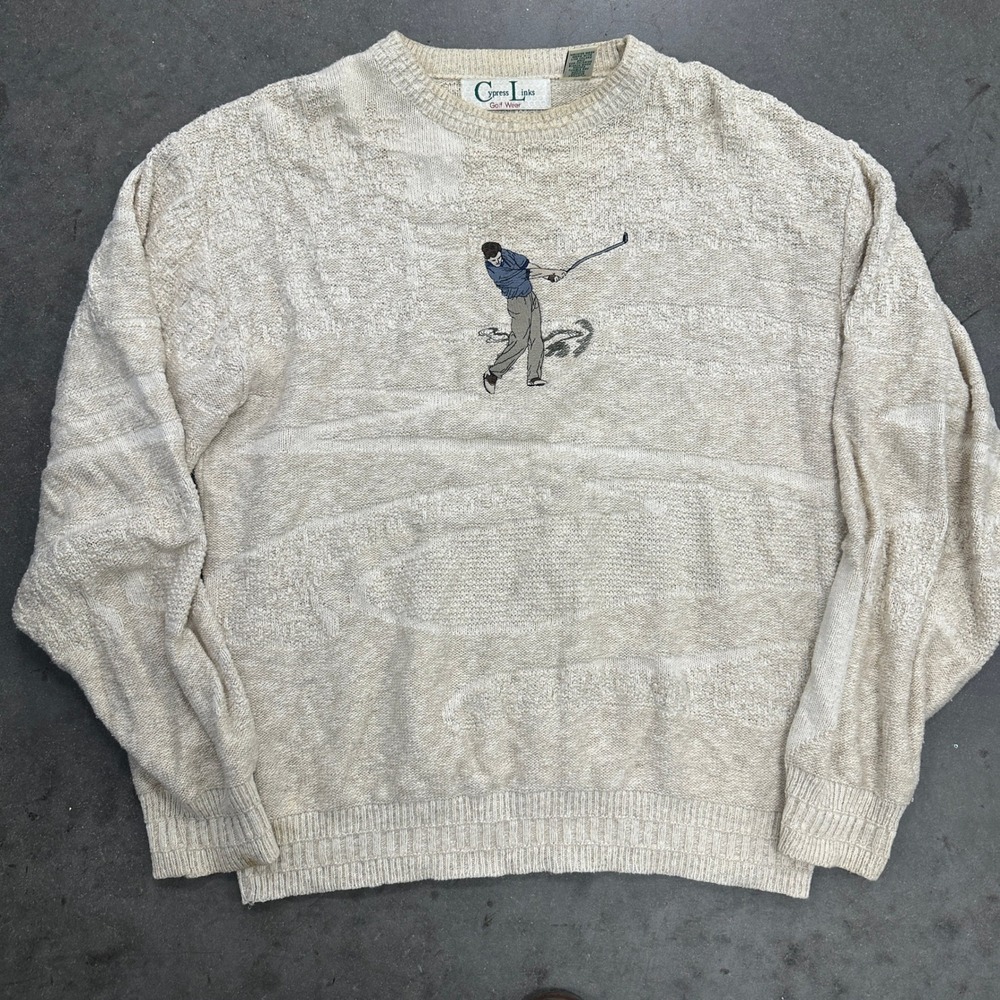 Vtg 90s Cypress Links Golf Wear Sweater Mens Medium Beige Textured Knit Golfer